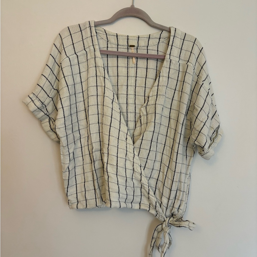 Plaid Wrap Top - Cream and Black